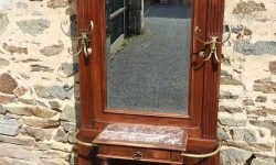 Porte-manteau, vestiaire d'entrée en noyer, avec 1 tiroir, dessus marbre, 2bacs et porte-parapluie